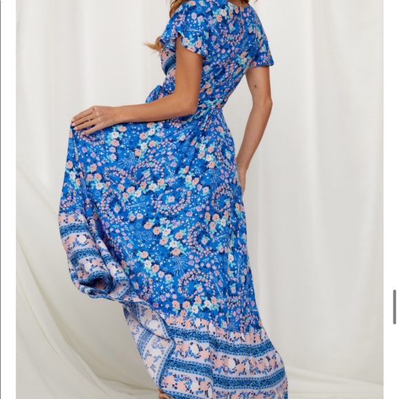 Boho Floral Gypsy Print 60’s Maxi Wrap Dress - Picture 3 of 12